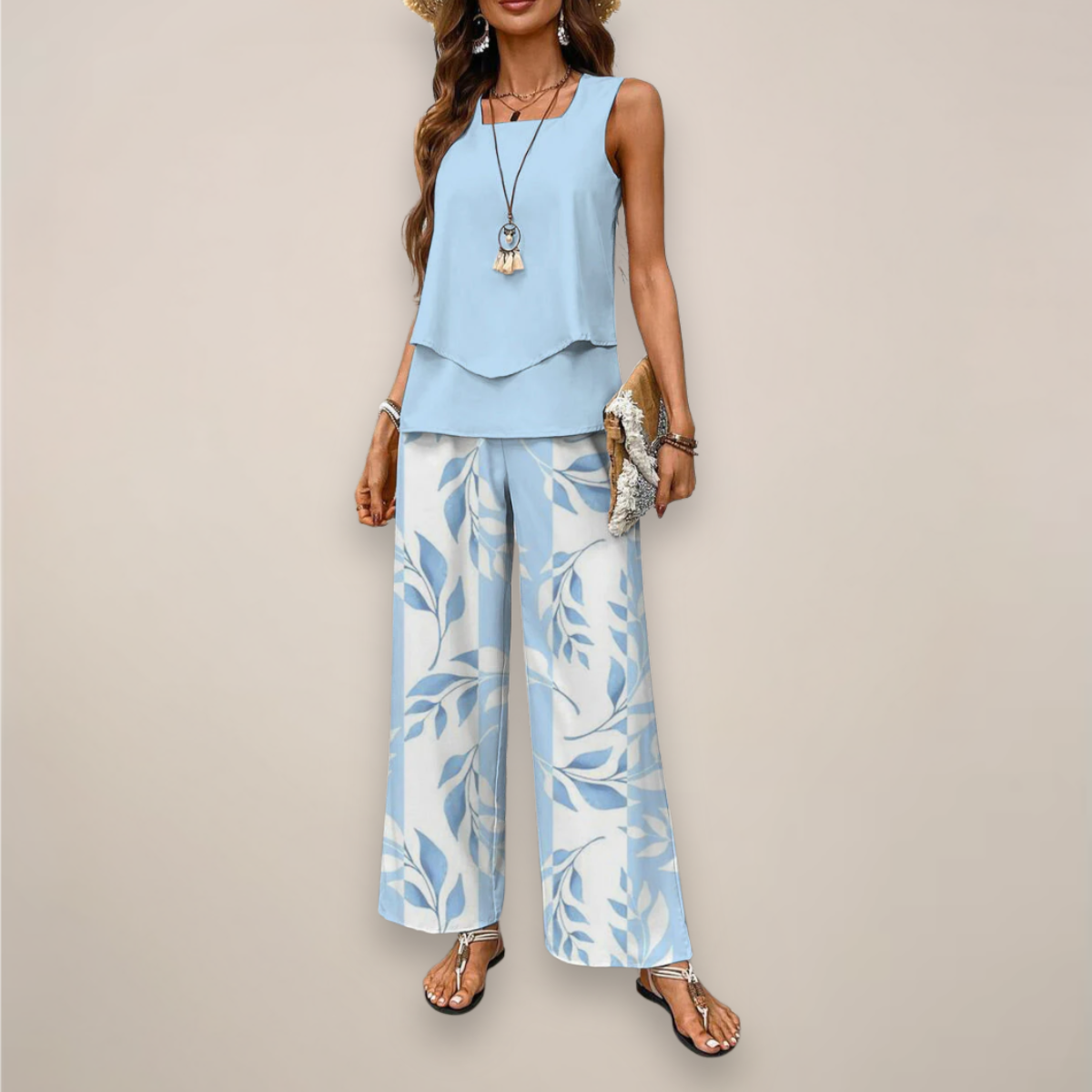 Women's Sleeveless Top and Straight-Leg Pants Set - Relaxed Fit