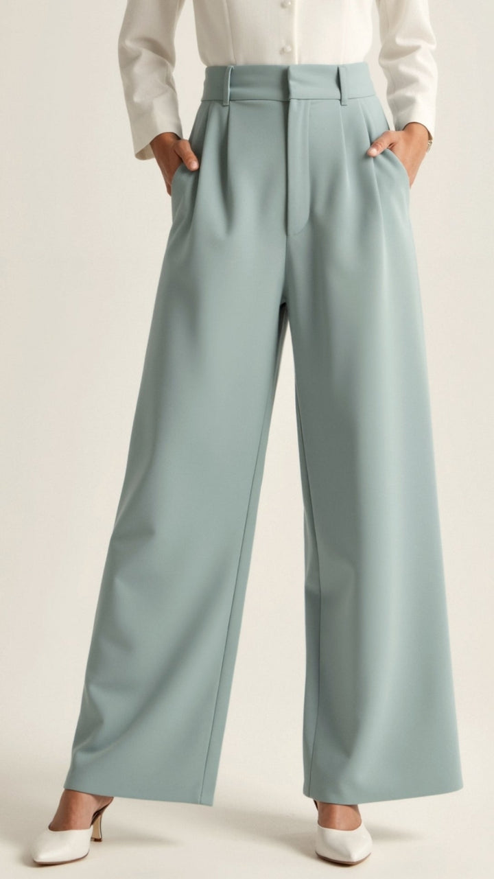 Women's Pleated High Waisted Pants - Relaxed Fit