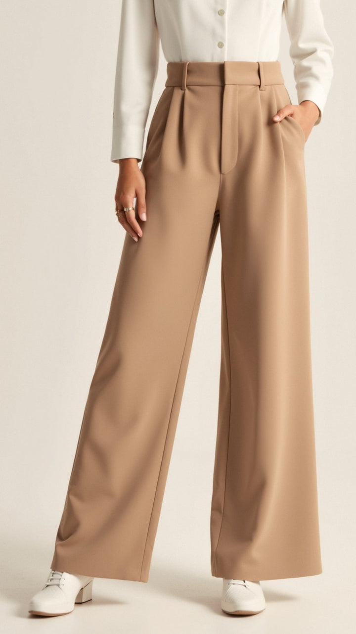 Women's Pleated High Waisted Pants - Relaxed Fit