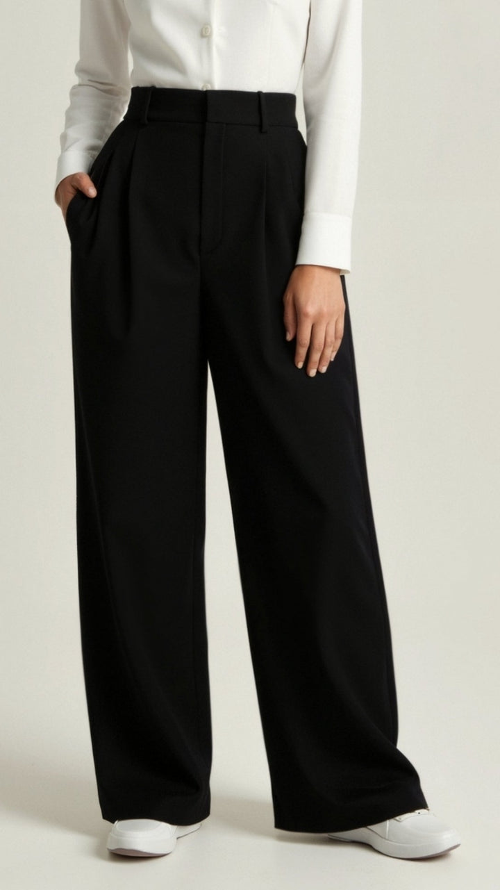 Women's Pleated High Waisted Pants - Relaxed Fit