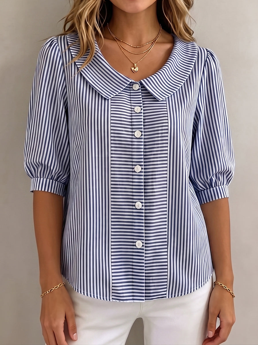 Gina | Women's Vertical Striped Quarter Sleeve Blouse, Casual