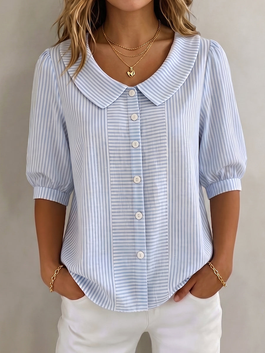 Gina | Women's Vertical Striped Quarter Sleeve Blouse, Casual