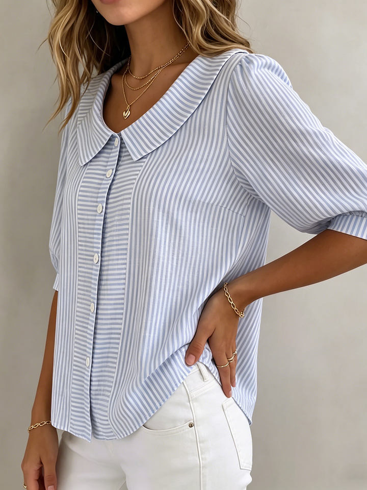 Gina | Women's Vertical Striped Quarter Sleeve Blouse, Casual