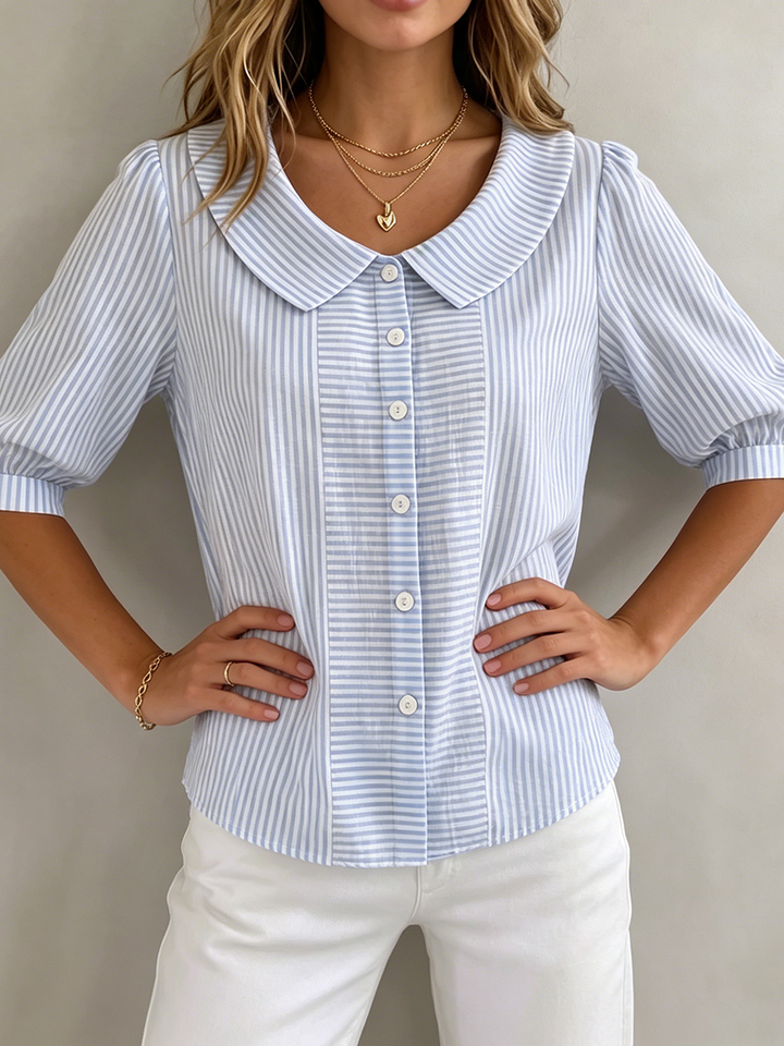 Gina | Women's Vertical Striped Quarter Sleeve Blouse, Casual