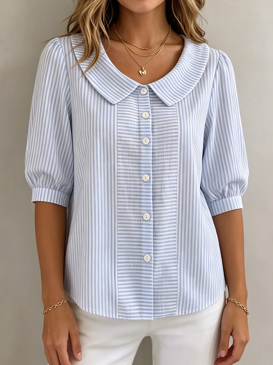 Gina | Women's Vertical Striped Quarter Sleeve Blouse, Casual