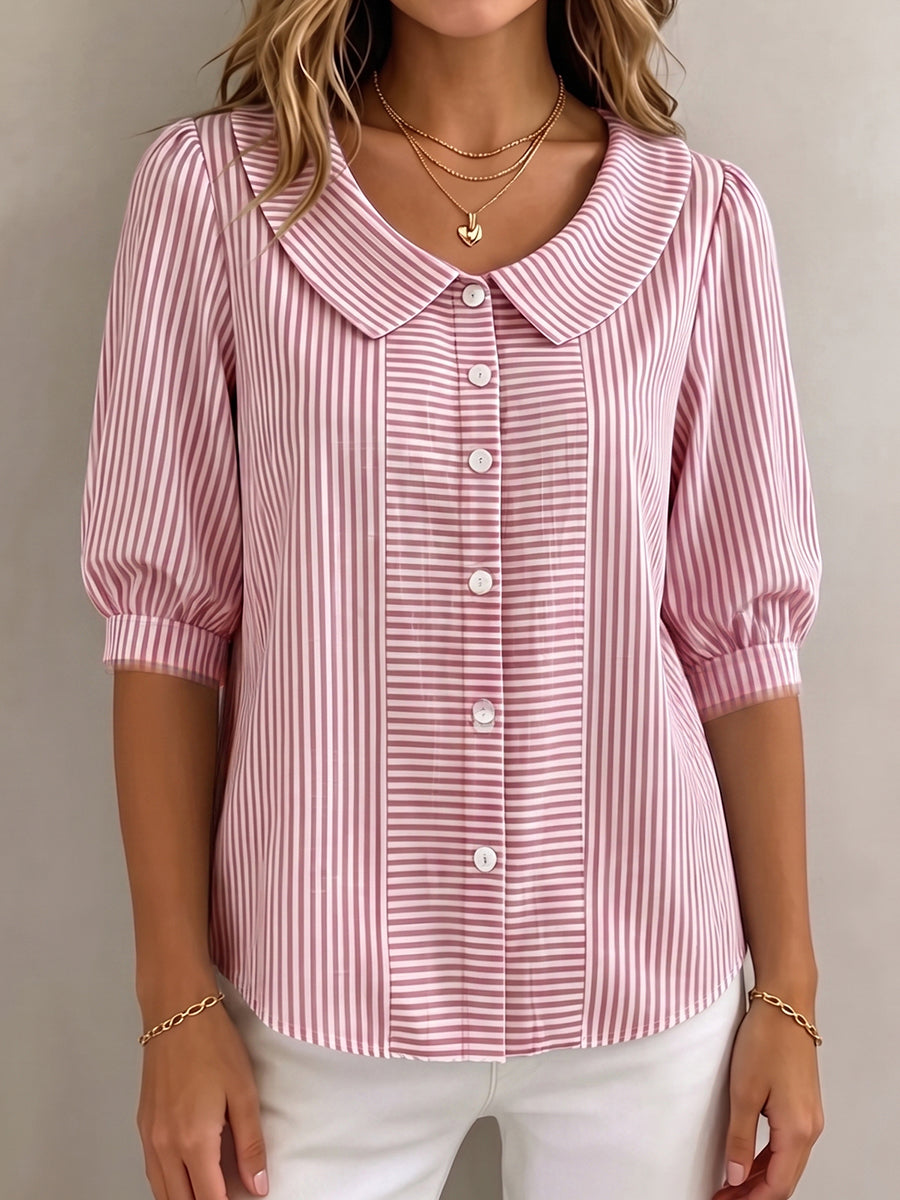 Gina | Women's Vertical Striped Quarter Sleeve Blouse, Casual