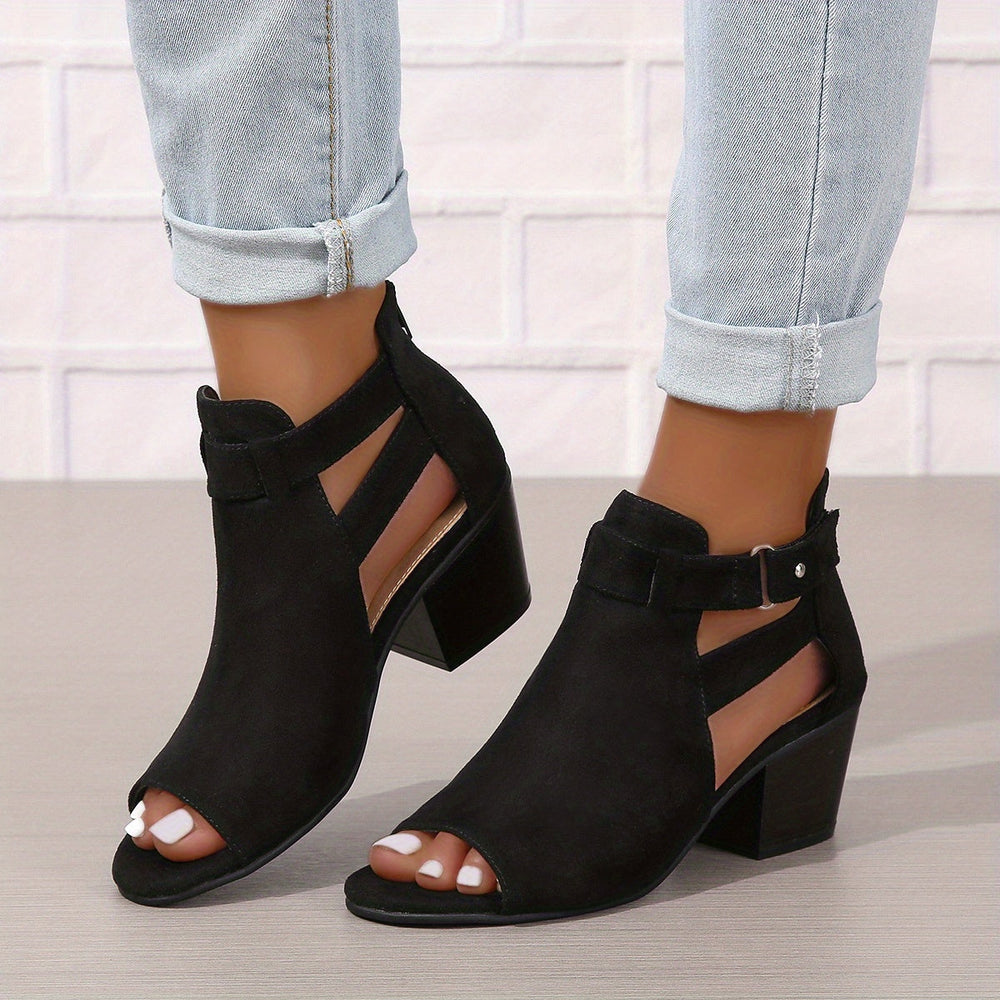Women's Peep Toe Cutout Block Heel Sandals - Summer Casual