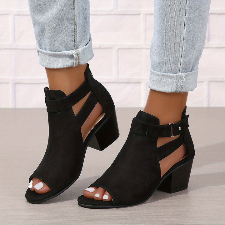 Women's Peep Toe Cutout Block Heel Sandals - Summer Casual