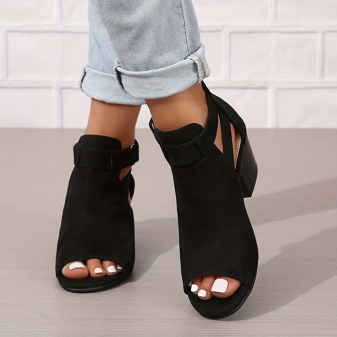 Women's Peep Toe Cutout Block Heel Sandals - Summer Casual
