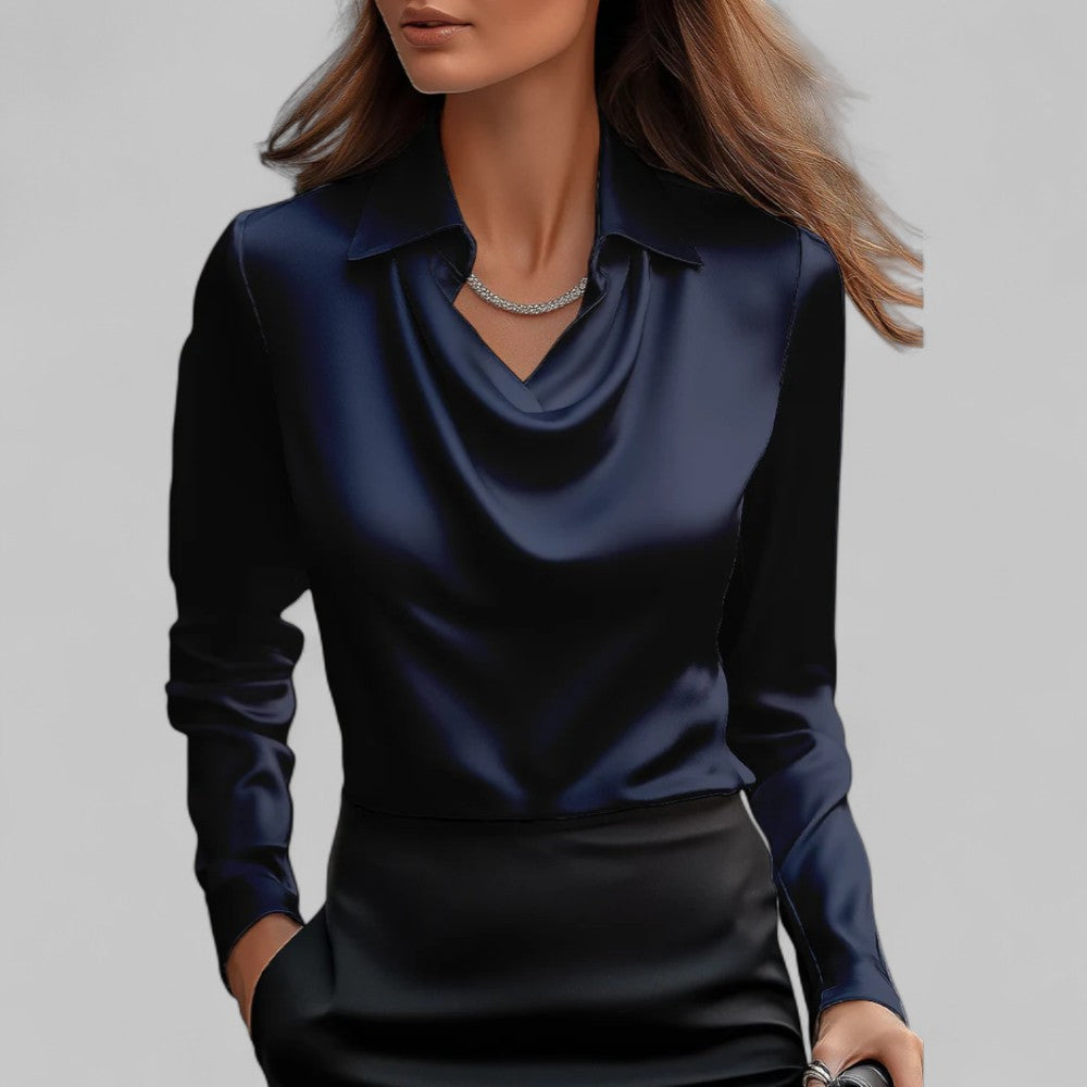 Adeline | Women's Long Sleeve Draped Neck Blouse, Casual