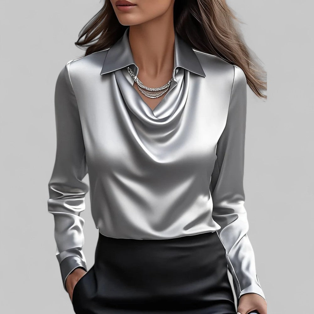 Adeline | Women's Long Sleeve Draped Neck Blouse, Casual