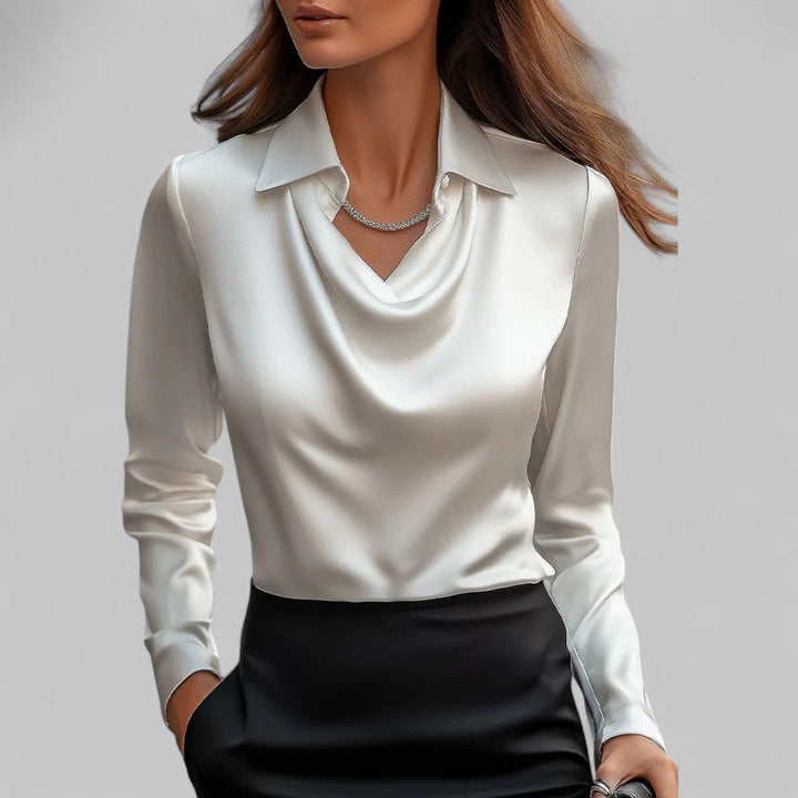 Adeline | Women's Long Sleeve Draped Neck Blouse, Casual