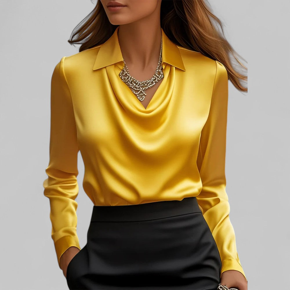 Adeline | Women's Long Sleeve Draped Neck Blouse, Casual