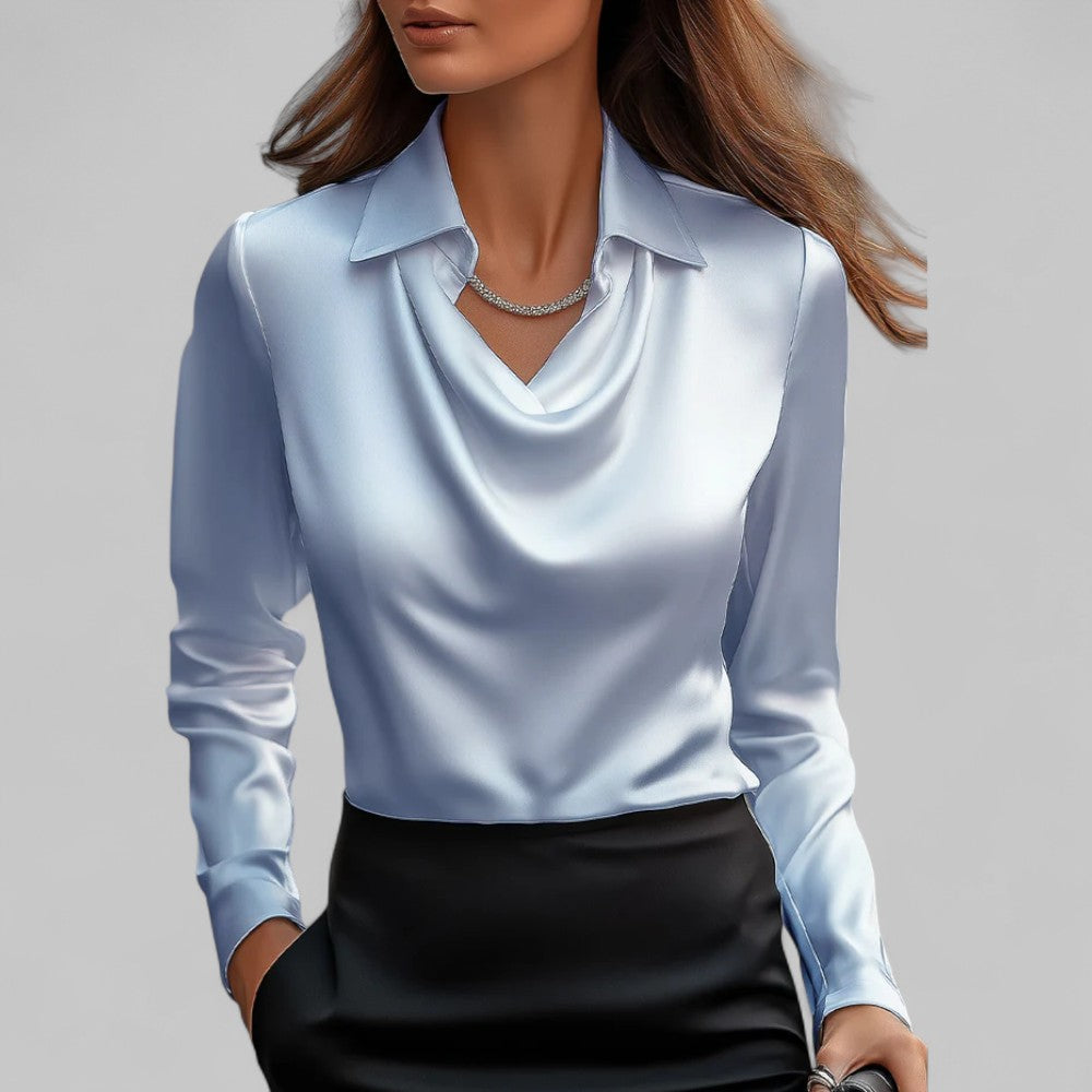 Adeline | Women's Long Sleeve Draped Neck Blouse, Casual