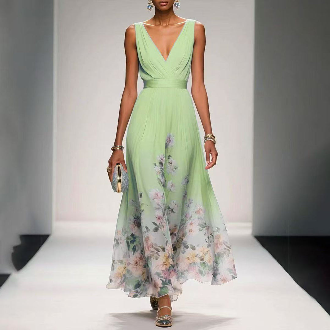 Women's Floral Print Chiffon Maxi Dress - Summer Vacation