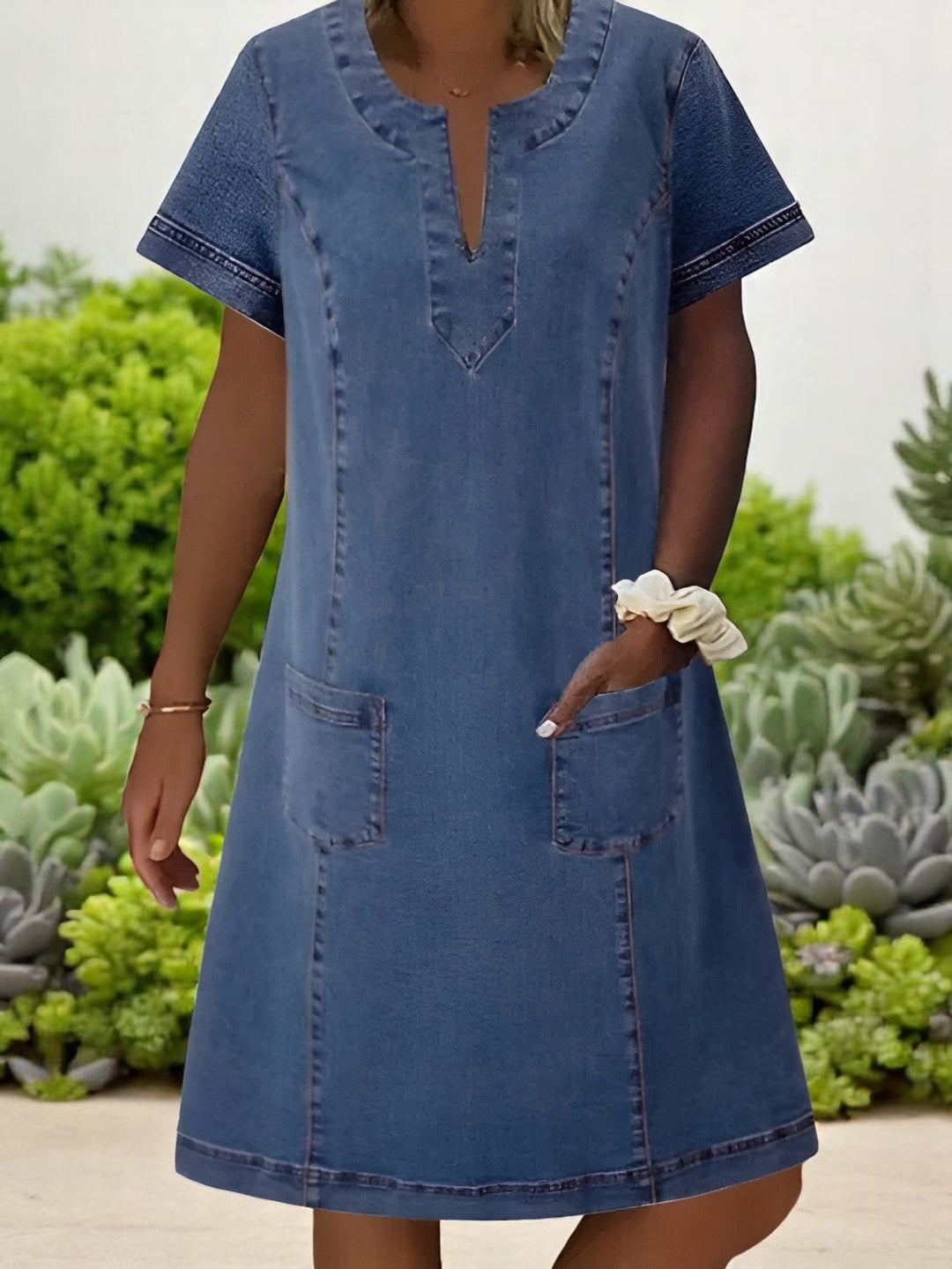 April | Women's Denim A-Line Mini Dress, Casual