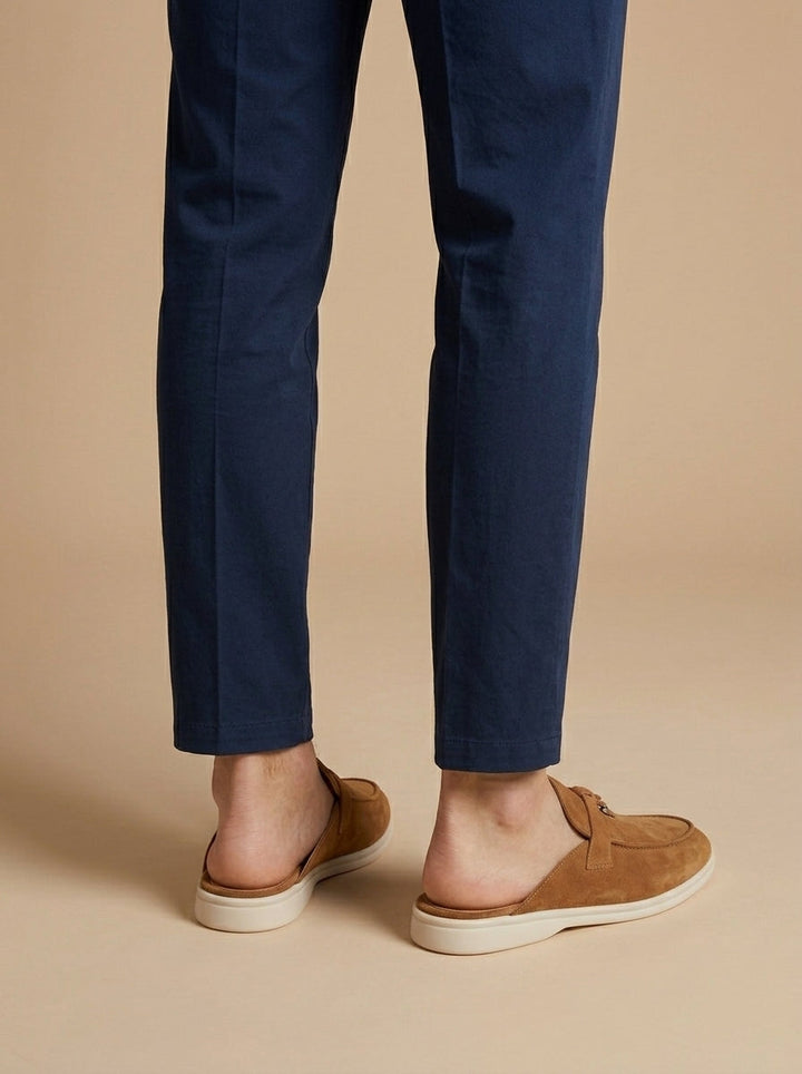 Men's Suede Mule Loafers - Open Back - Flat Sole