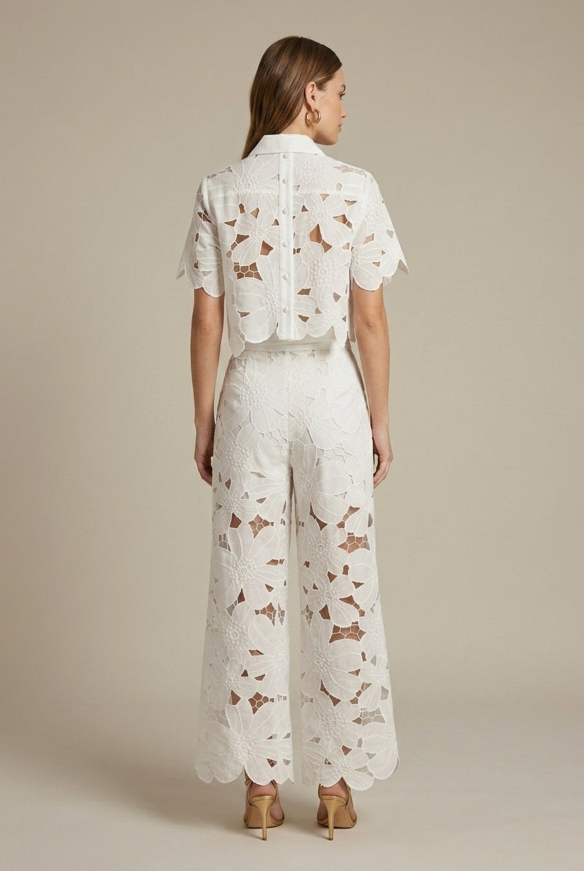 Women's Lace Crop Top and Pants Set - Lightweight