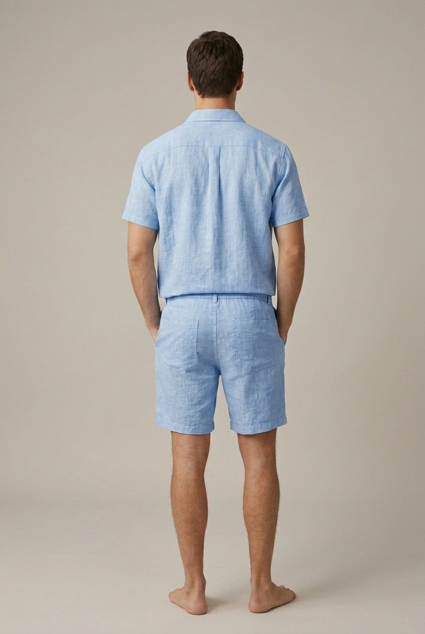 Men's Linen Blend Shirt and Shorts Set - Summer Casual