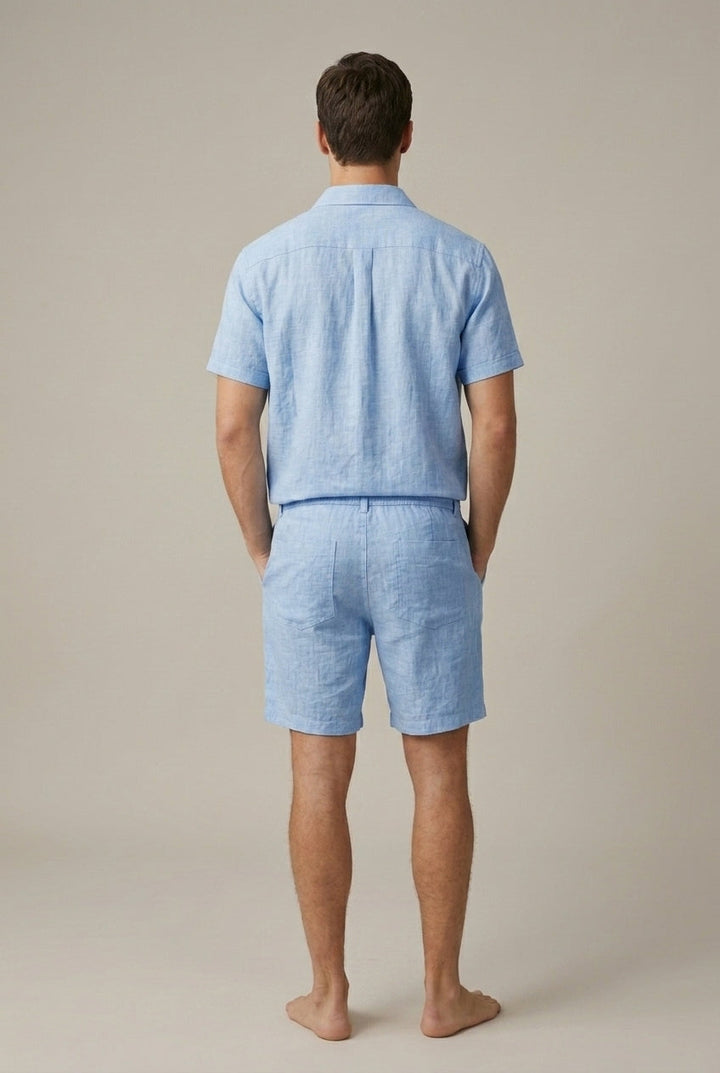 Men's Linen Blend Shirt and Shorts Set - Summer Casual