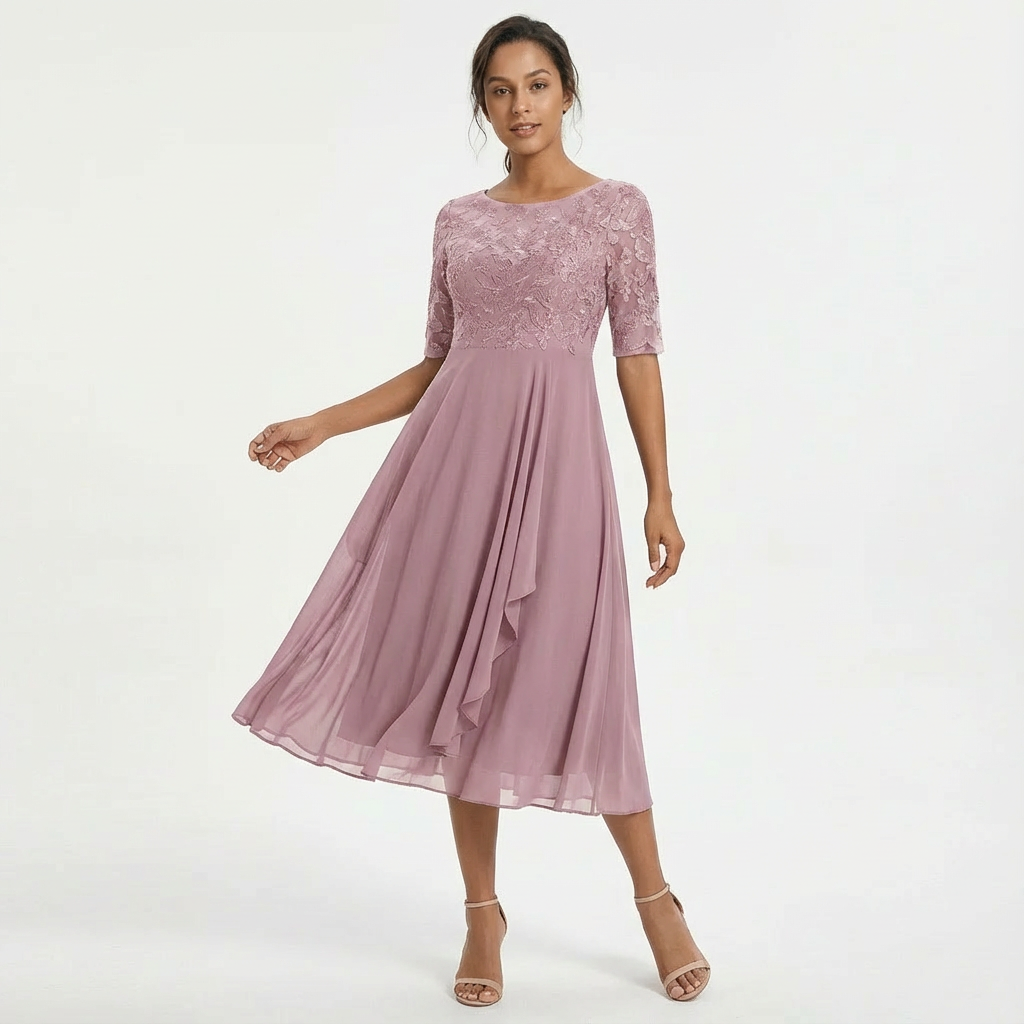 Sophia | Women's Lace Half Sleeve Midi Dress