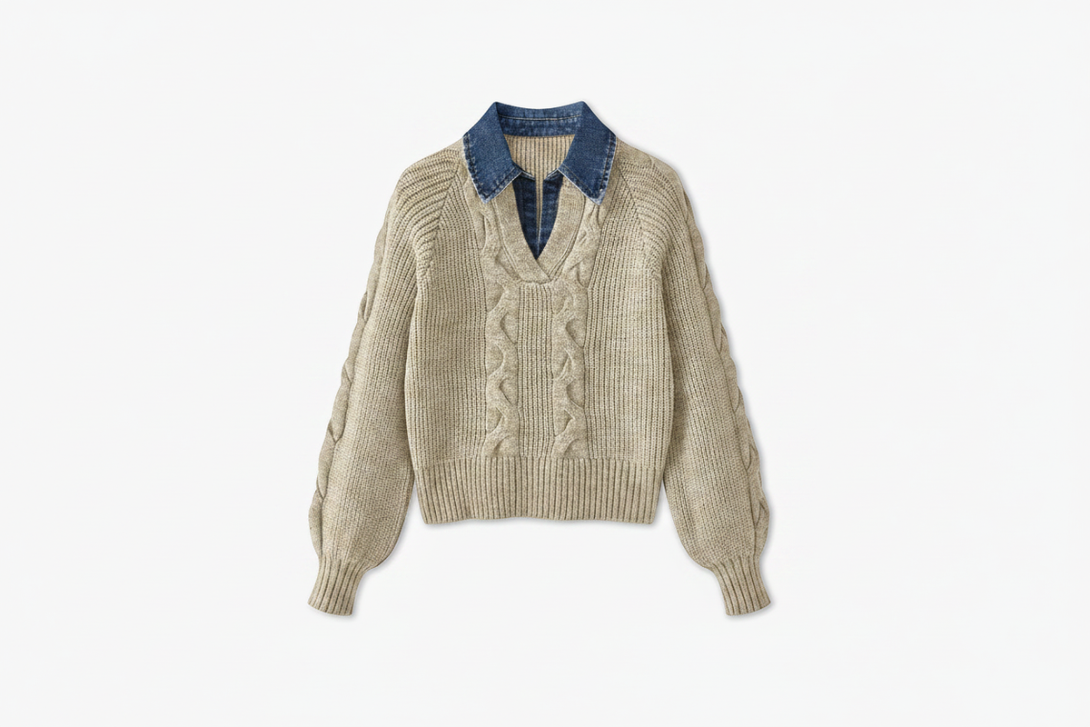 Women's Ribbed Denim Sweater