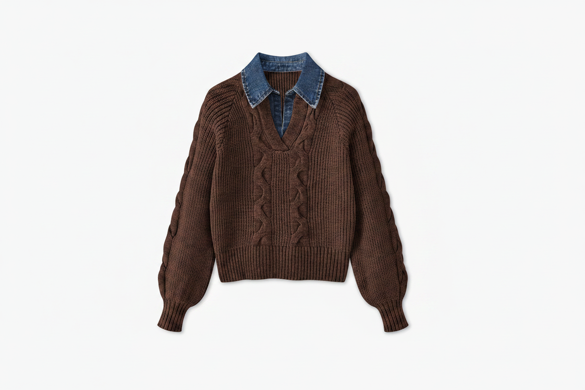 Women's Ribbed Denim Sweater