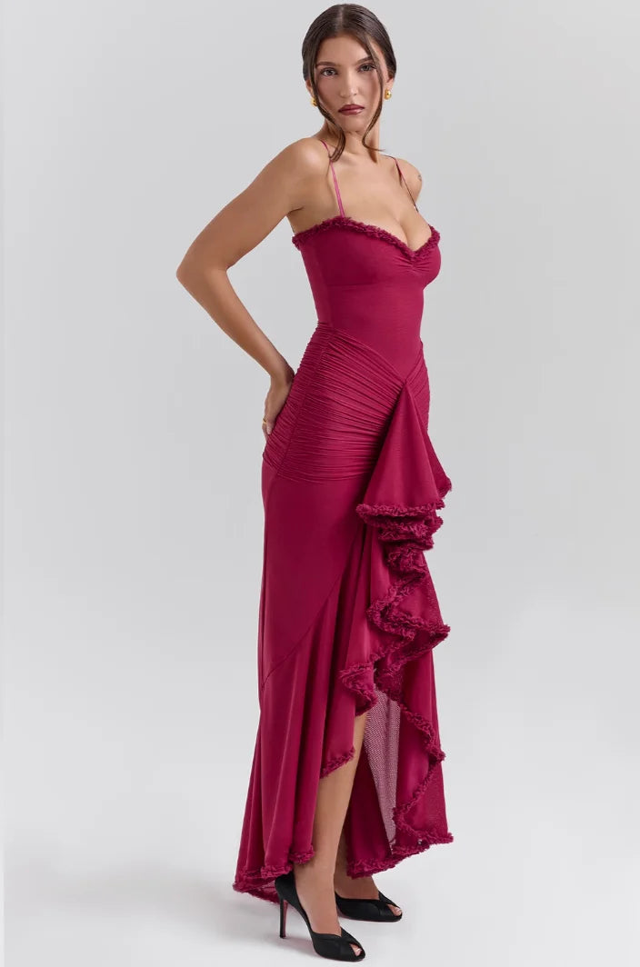 Emily | Women's Fitted Midi Dress with Ruffled Details