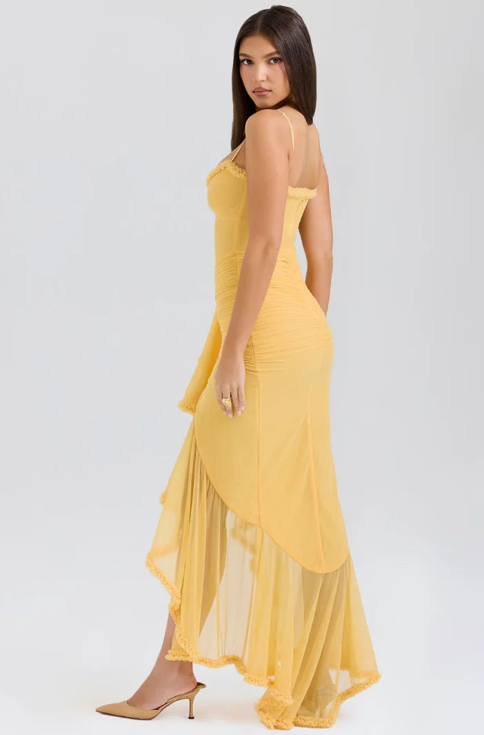 Emily | Women's Fitted Midi Dress with Ruffled Details