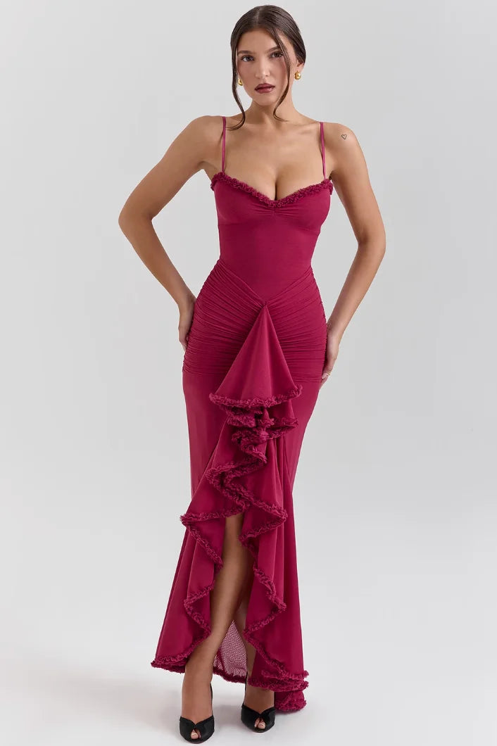 Emily | Women's Fitted Midi Dress with Ruffled Details