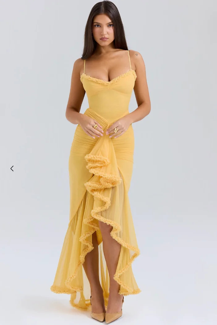 Emily | Women's Fitted Midi Dress with Ruffled Details