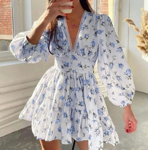 Carolyn | Women's Long Sleeve V-Neck A-Line Mini Dress