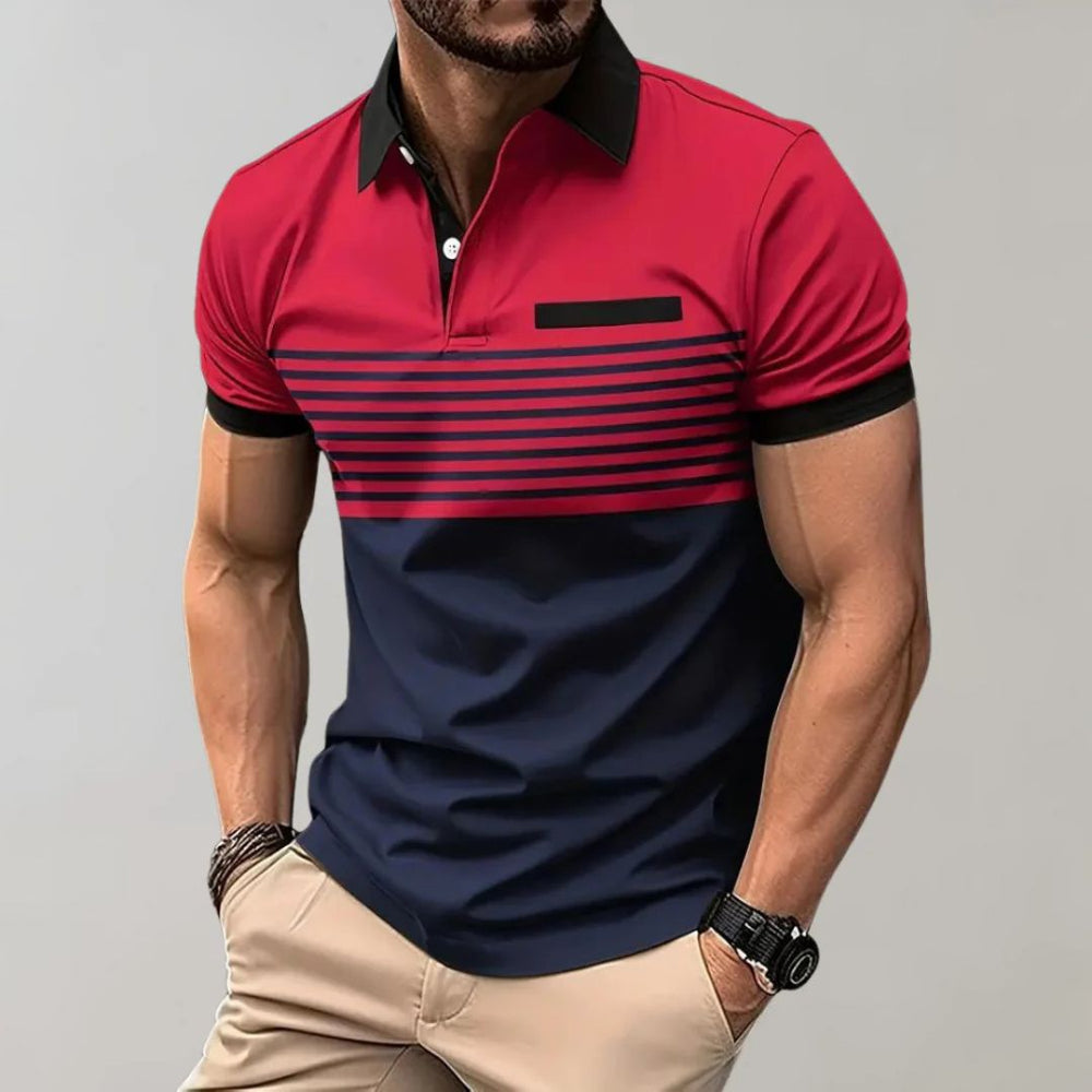 Men's Striped Knit Polo - Casual Summer
