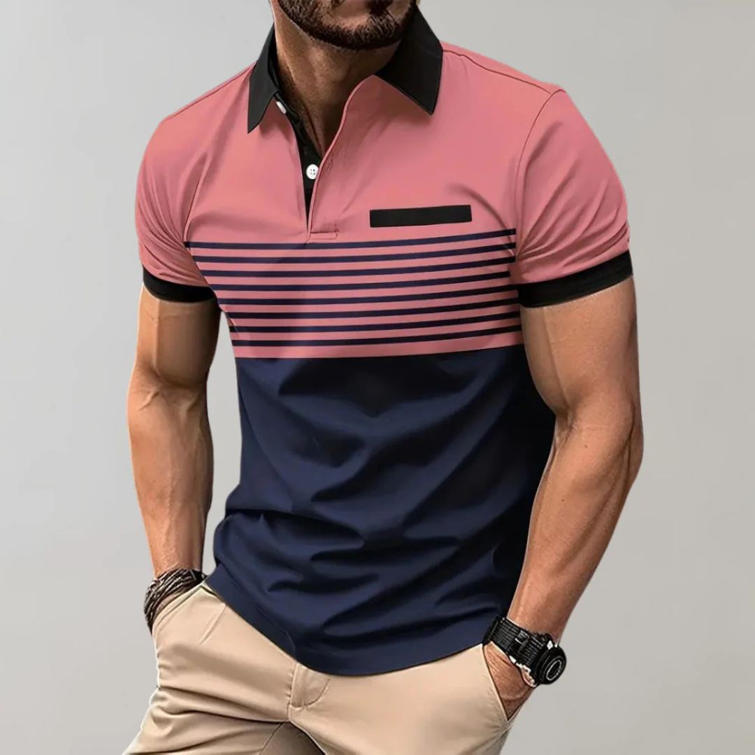 Men's Striped Knit Polo - Casual Summer