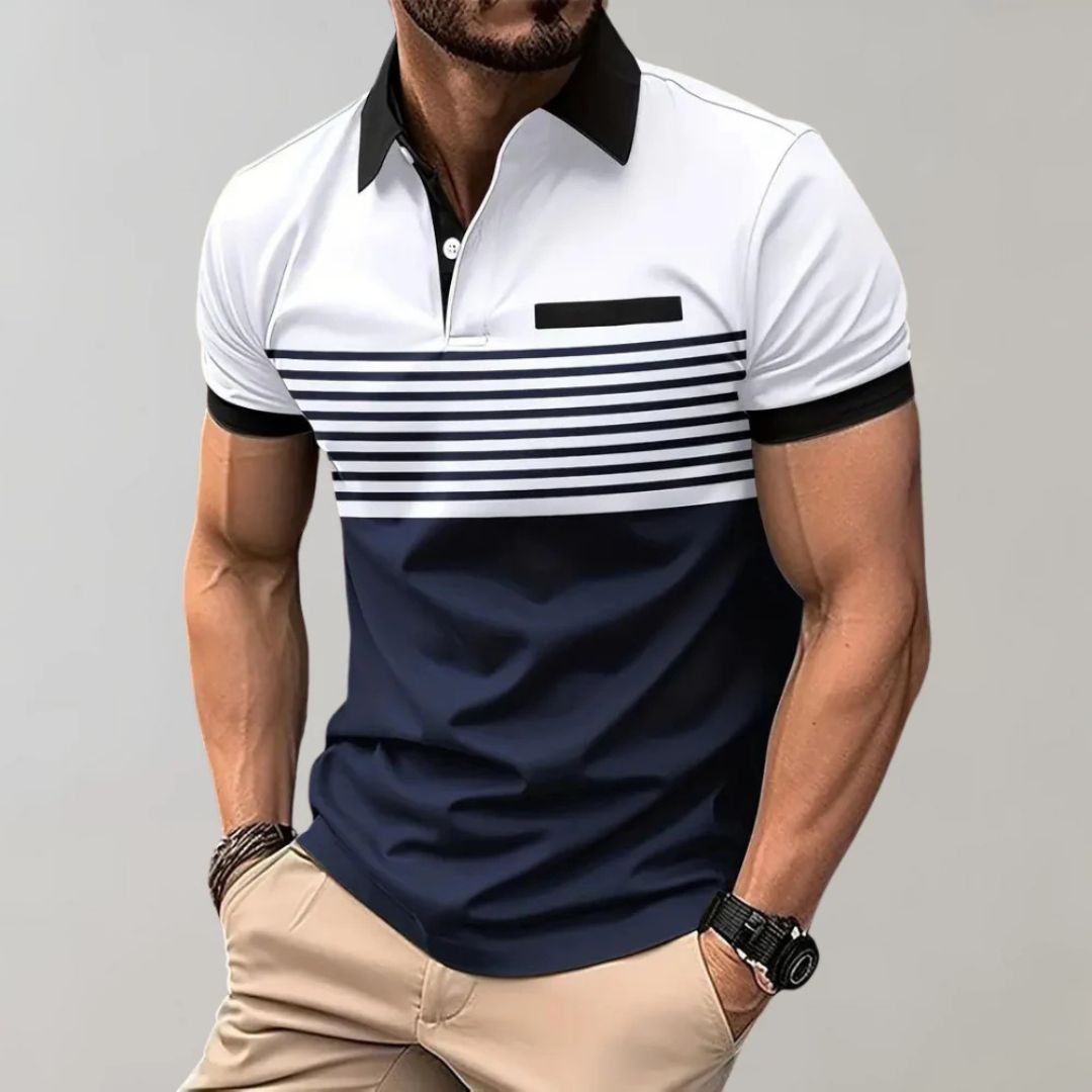 Men's Striped Knit Polo - Casual Summer