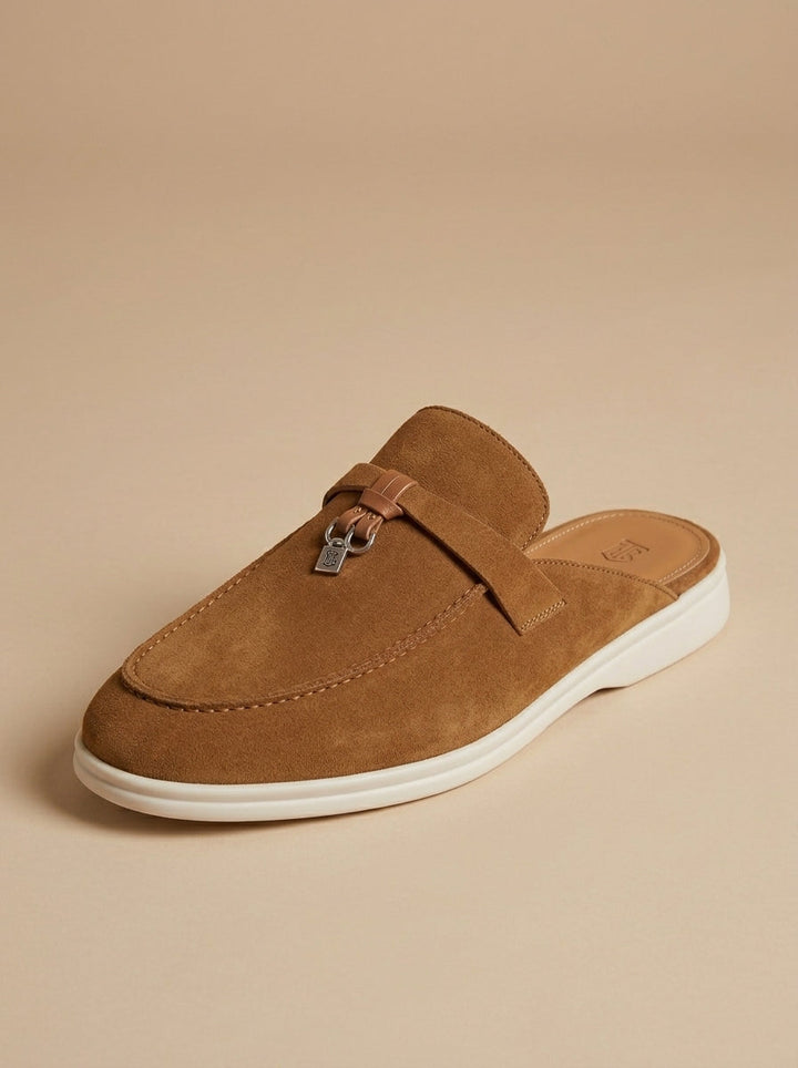 Men's Suede Mule Loafers - Open Back - Flat Sole