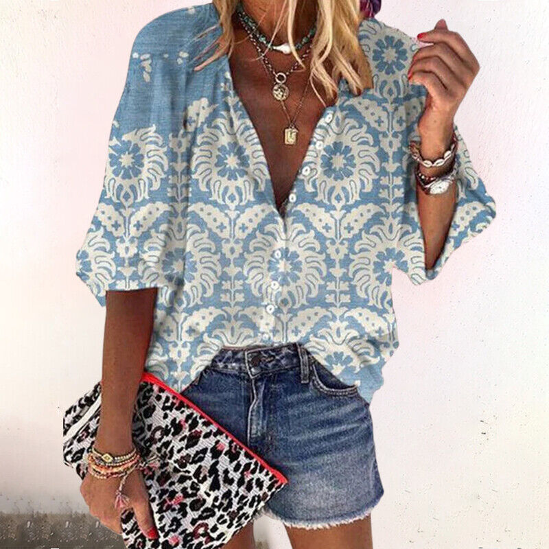 Crystal | Women's Floral Print Button-Up Blouse, Casual