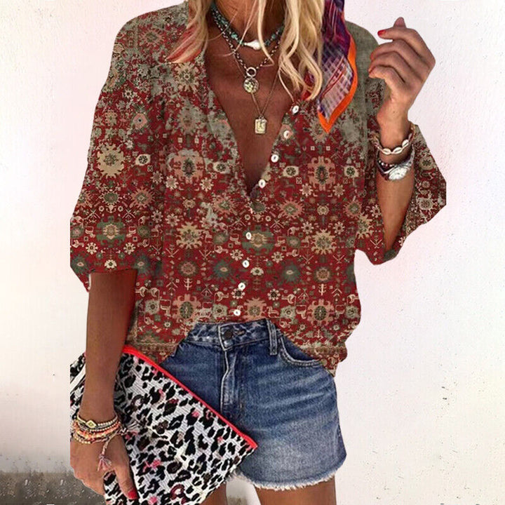 Crystal | Women's Floral Print Button-Up Blouse, Casual