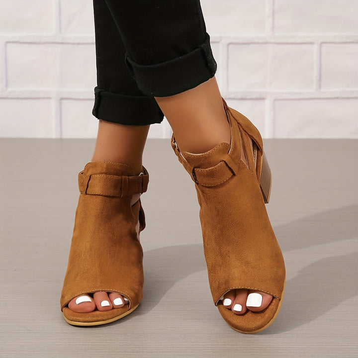 Women's Peep Toe Cutout Block Heel Sandals - Summer Casual