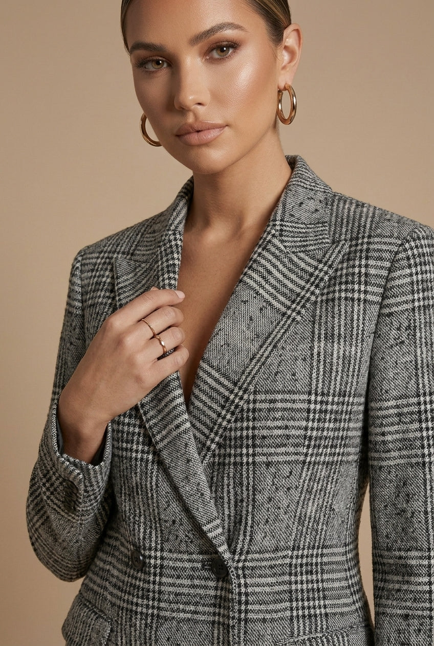 Women's Plaid Blazer and Pants Set - Relaxed Fit