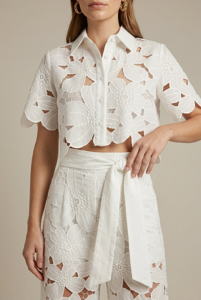 Women's Lace Crop Top and Pants Set - Lightweight