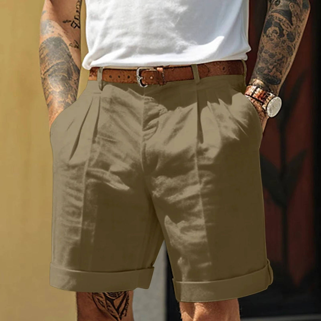 Men's Classic White Cuffed Hem Pleated Shorts