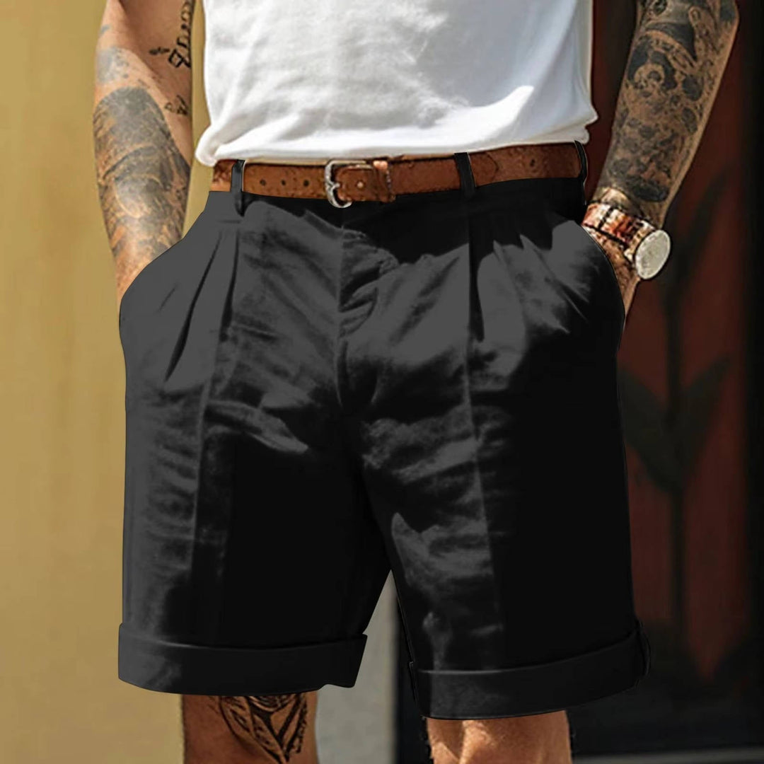 Men's Classic White Cuffed Hem Pleated Shorts