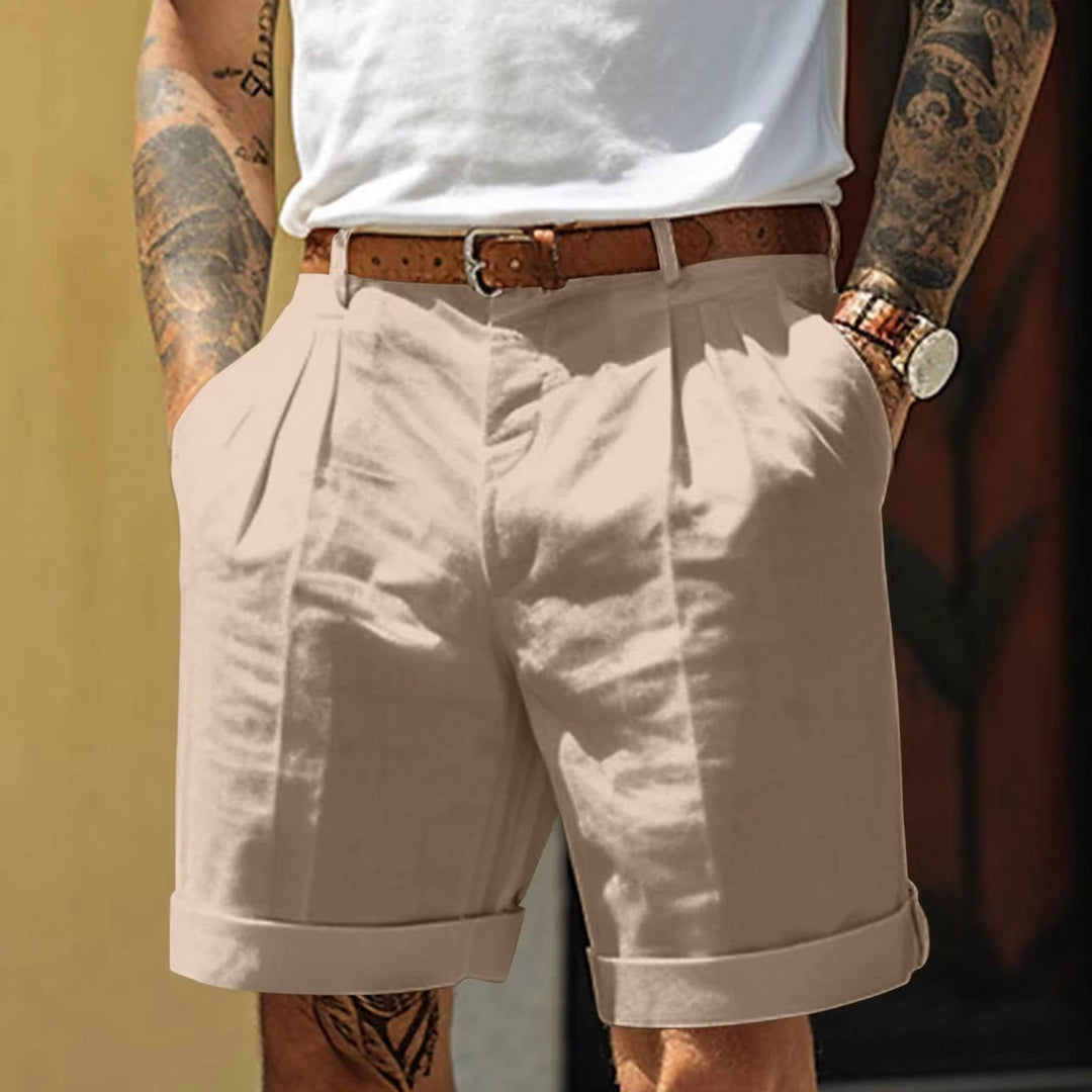 Men's Classic White Cuffed Hem Pleated Shorts