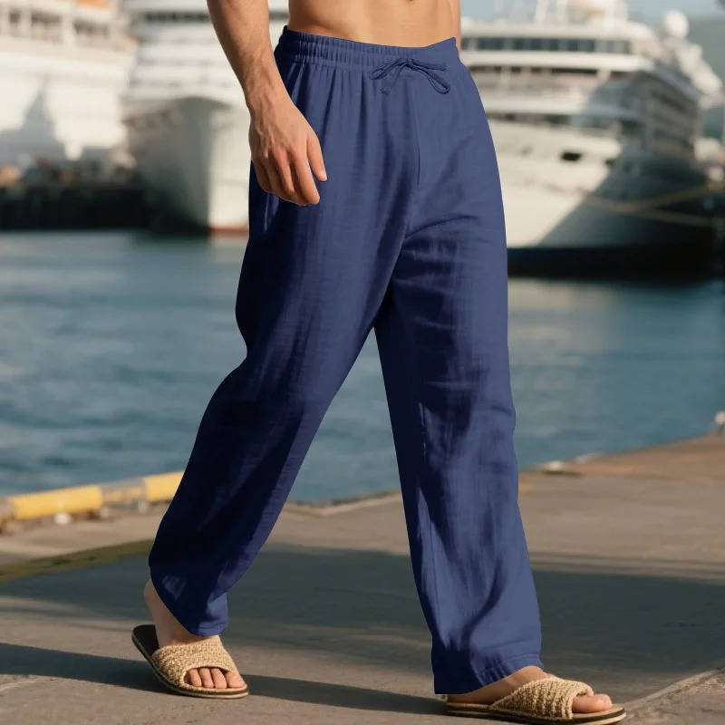 Men's Casual Linen Straight Leg Pants - Breathable & Comfortable for Outdoor Travel and Daily Use