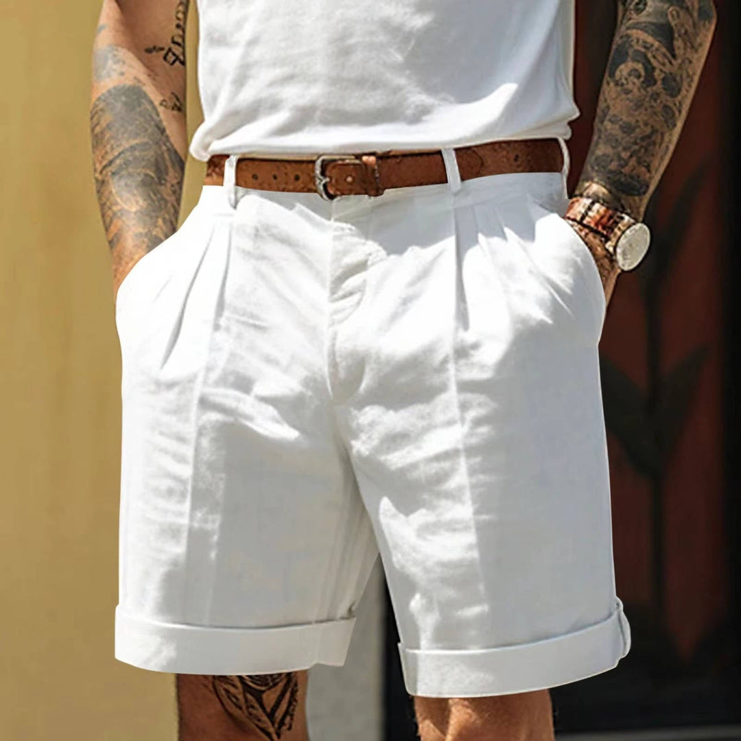 Men's Classic White Cuffed Hem Pleated Shorts