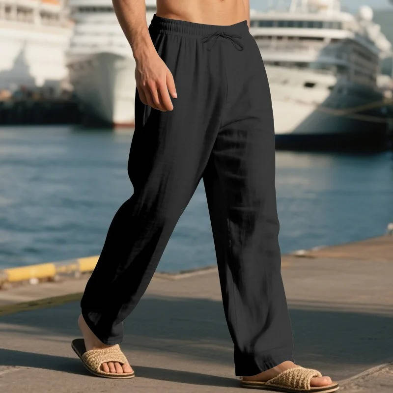 Men's Casual Linen Straight Leg Pants - Breathable & Comfortable for Outdoor Travel and Daily Use