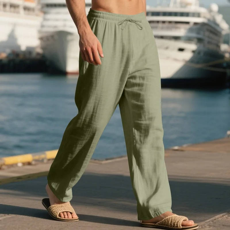 Men's Casual Linen Straight Leg Pants - Breathable & Comfortable for Outdoor Travel and Daily Use