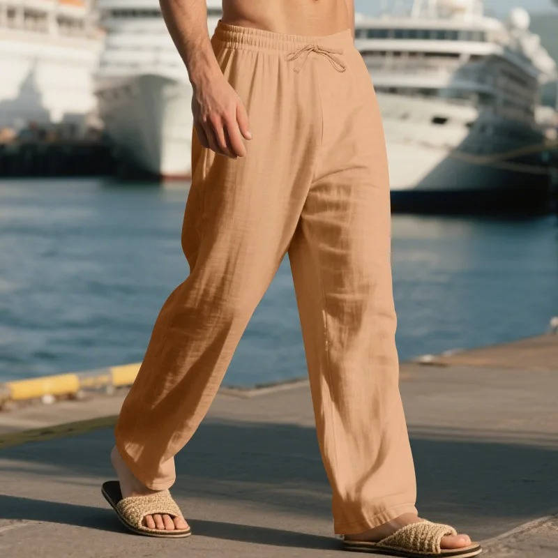 Men's Casual Linen Straight Leg Pants - Breathable & Comfortable for Outdoor Travel and Daily Use