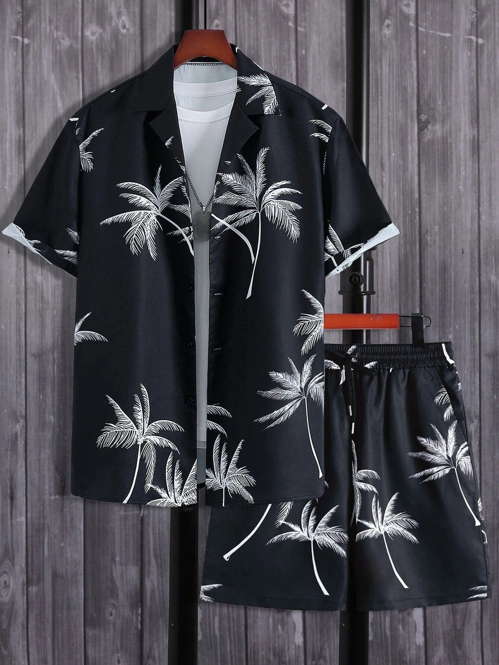 Men's Palm Print Shirt and Shorts Set - Summer Casual